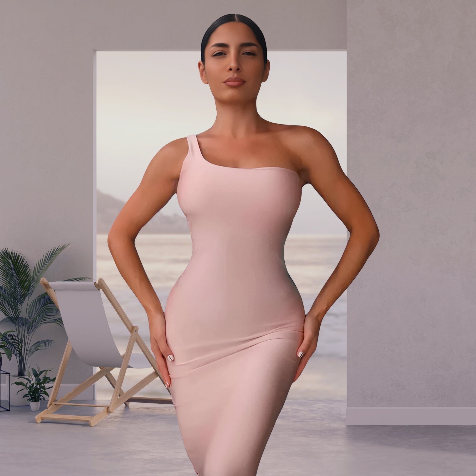 high waist shapewear under the dress, front 